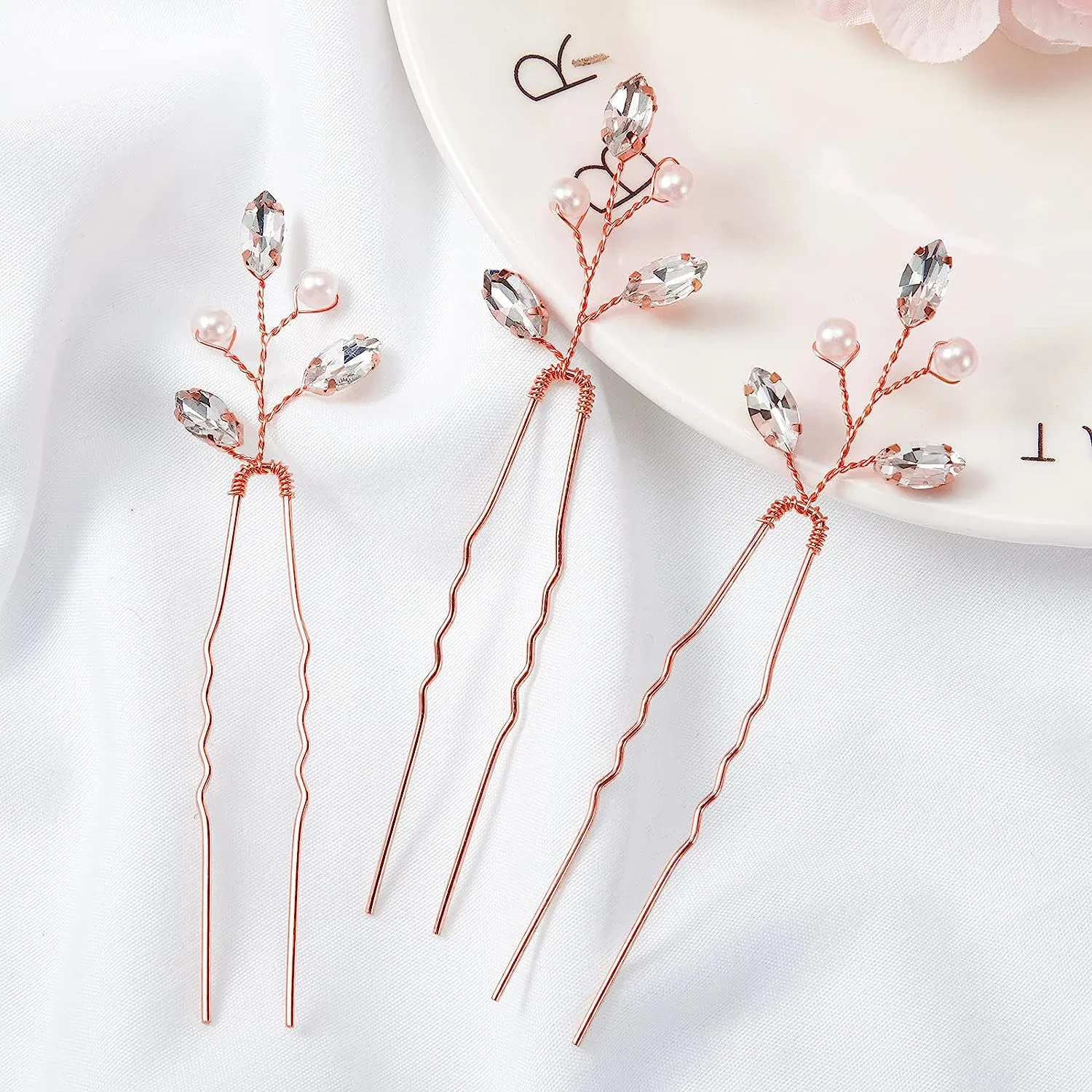 Rhinestone Flower Wedding Vintage 6 Pieces Pearl Crystal Bridal Hair Pins