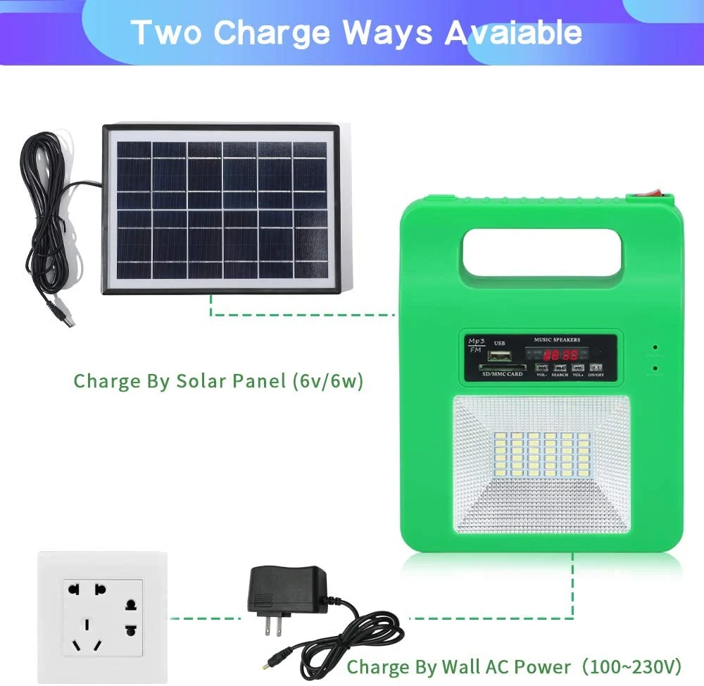 Casa Solar portátil Sistema de iluminación LED de la Radio Bluetooth de iluminación LED LED Solar Inverter