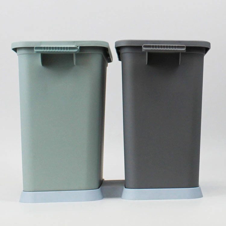 Home Grey Blue Garbage Bin Customizable Size Plastic Storage Rubbish Bucket Stackable Household Tr