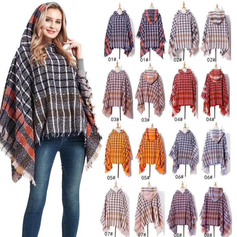 High Quality Winter Hooes Cape Poncho للنساء