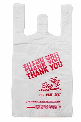 11.5"X6.5"X 21" White Supermarket Plastic Thank You Shopping T Shirt Carrier Grocery Garbage Food Packaging Bag