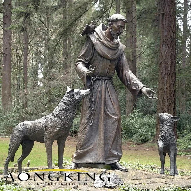 Famous Life-Size Catholic Art Saint Francis Assisi Bronze Sculpture From Aongking-1