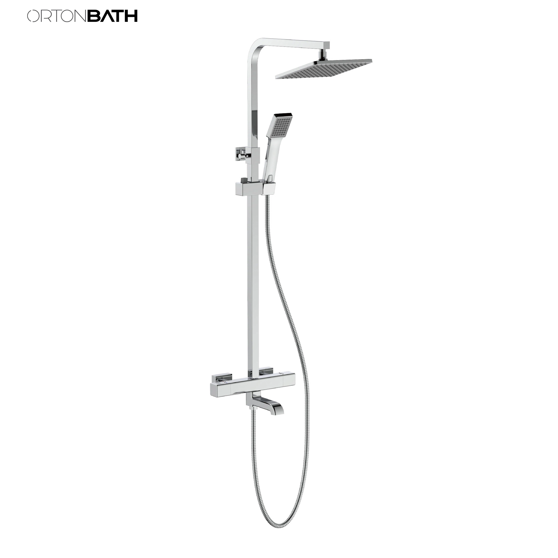 Ortonbath Square 8'' cabeza de ducha Cromo latón Acero inoxidable Termostático Grifos Ducha Baño conjunto Ducha Mezclador con boquilla para el baño