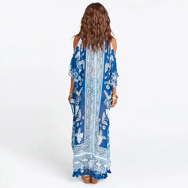 Heiße Verkauf Frauen Sommer Boho Kleid Beachwear Bikini Ein Stück Bademode Blau Sommer Cover UPS Strand