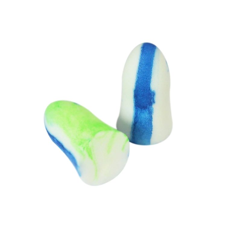 White and Blue Multi Color Bell Shape PU Foam Earplug Without Nylon or Plastic Cord 34dB Snr