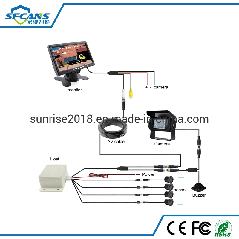 24V Voltage Wired Truck Parking Sensor with 7inch Display and 4 PCS Reversing Digital Sensors