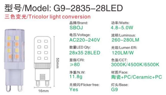 G9 LED Bulb 85-265V 3W 28d G4 G9 E14 LED Lamp