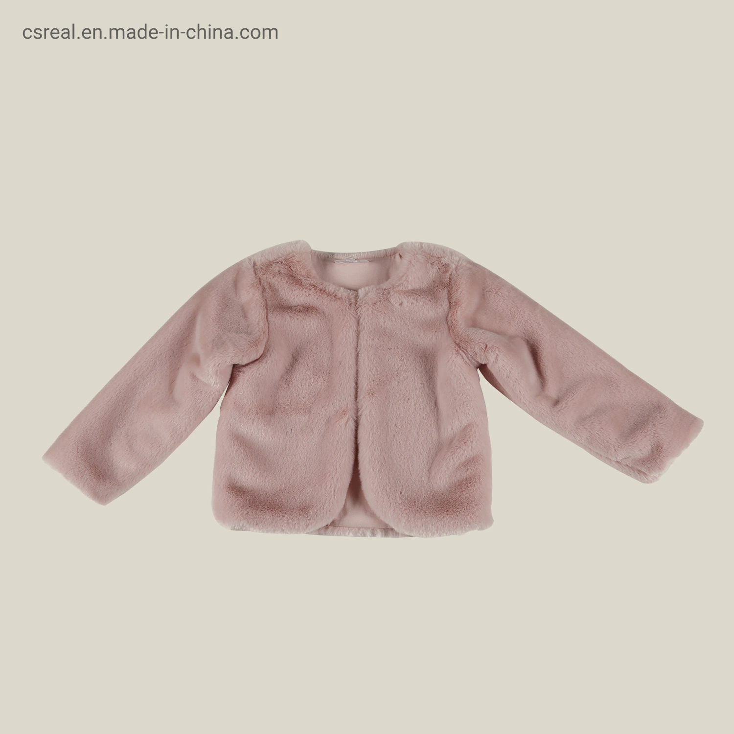 Infant Children Pretty Clothing Pink Faux Fur Jacket Wear with Knitted Lining