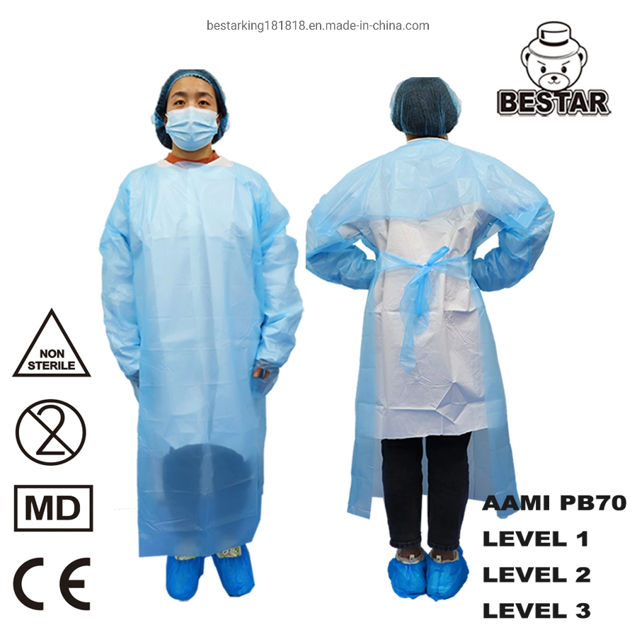 AAMI PB70 Disposable Protecive CPE Gown Waterproof CPE Gown