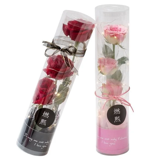 Round PVC Transparent Flower Box Eternal Bouquet Gift Box Teacher's Day Single Rose Packaging Plastic Box