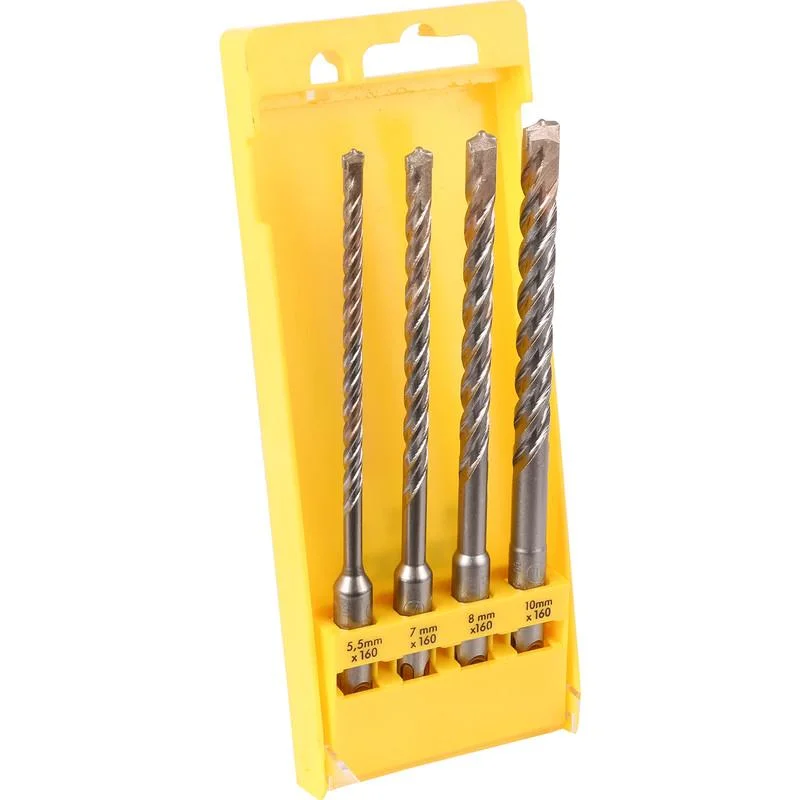 SDS-Plus Rotary Cross Tip Metal Hammer Drill Bits Set for Concrete and Masonry