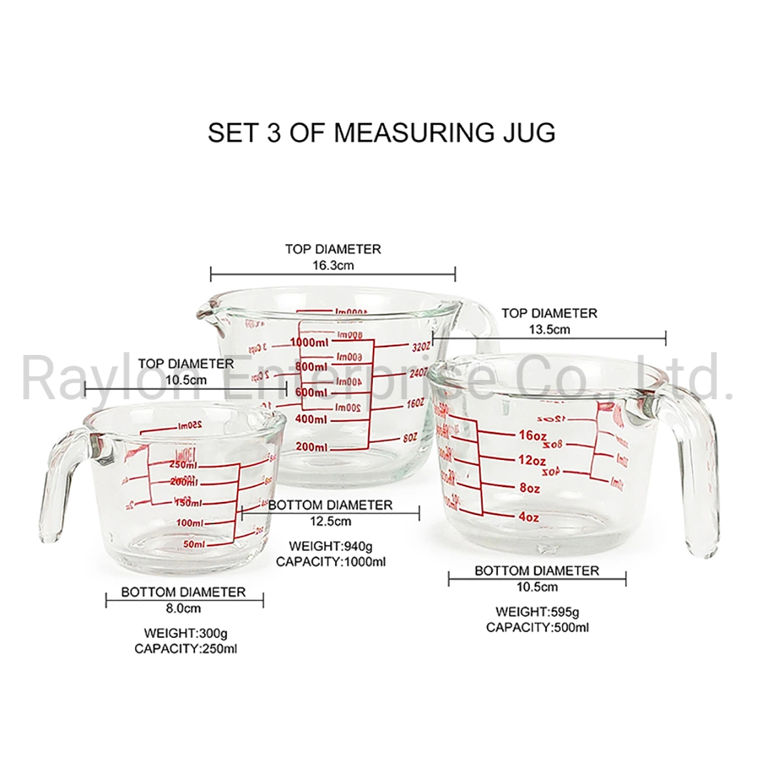 Visual Microwave Safe Borosilicate Glass Measuring Cups Measuring Jar for Liquid Ingredients Milk Oil Set 3 with Handle