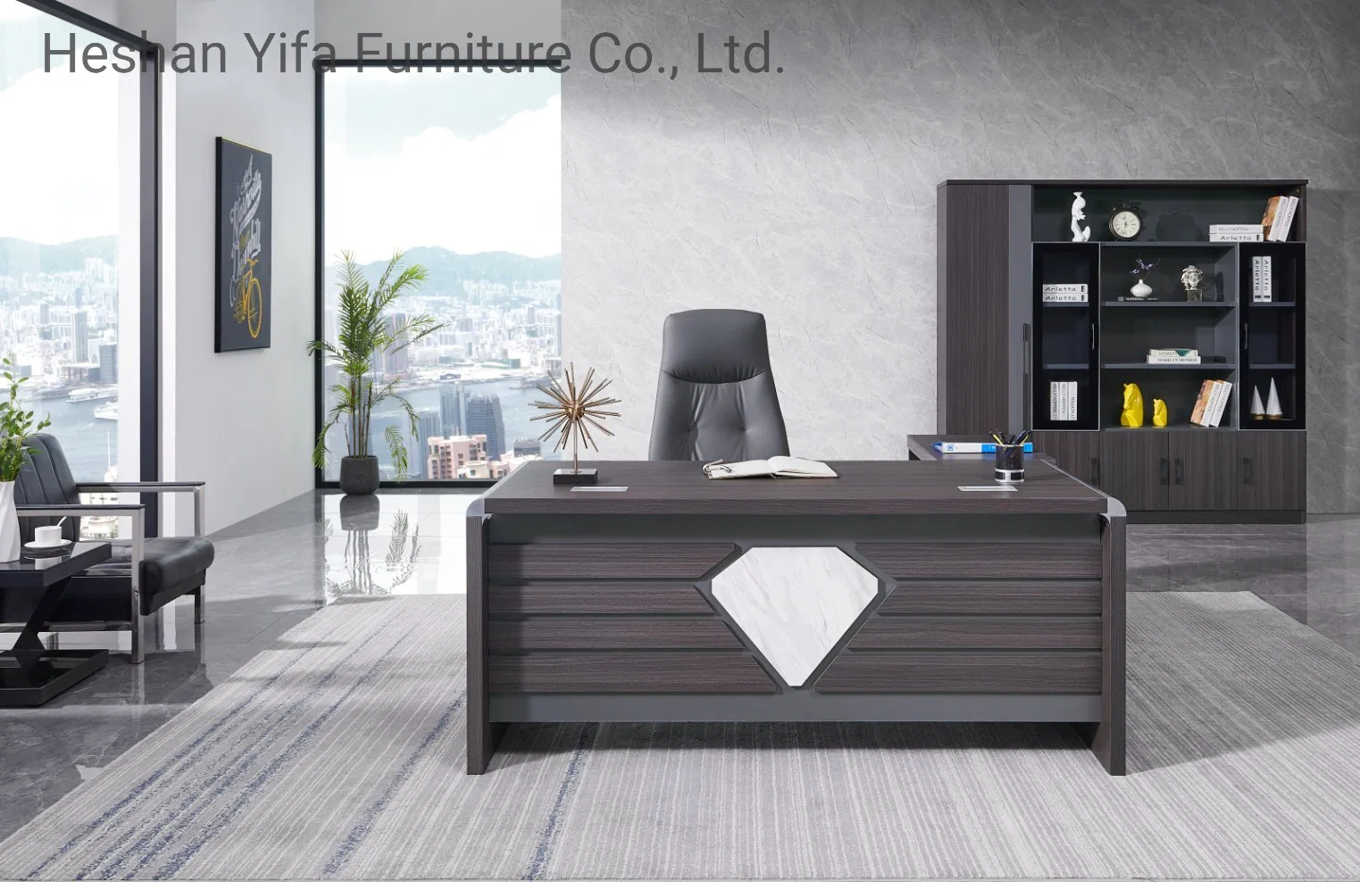 Möbel Holztisch Schreibtisch CEO Boss Manager L geformt Executive Schreibtisch