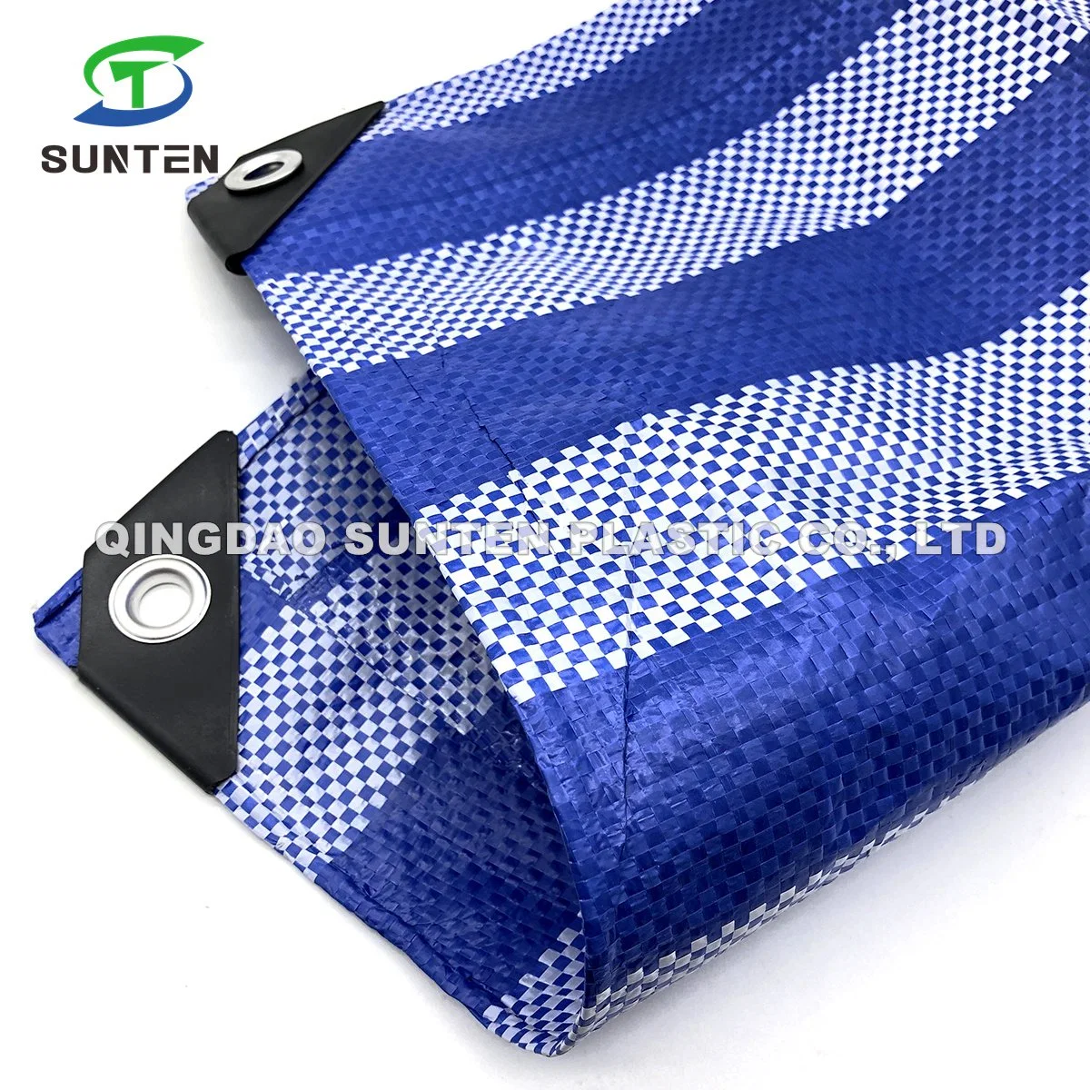 Blue White Stripe Waterproof/UV Resistant Plastic/PP/PE/Polypropylene/Poly Canvas Sheet for Thailand, Myanmar, Taiwan, Hongkong