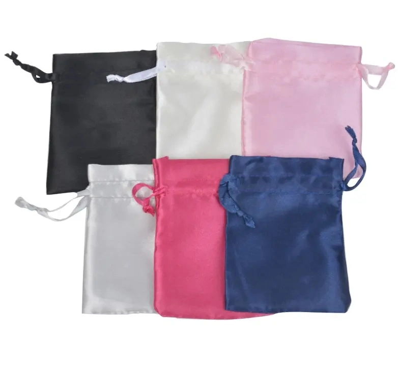 Commerce de gros cosmétique Satin Sac de rangement grande perruque de cheveux en satin à cordonnet Sacs personnalisés avec le logo