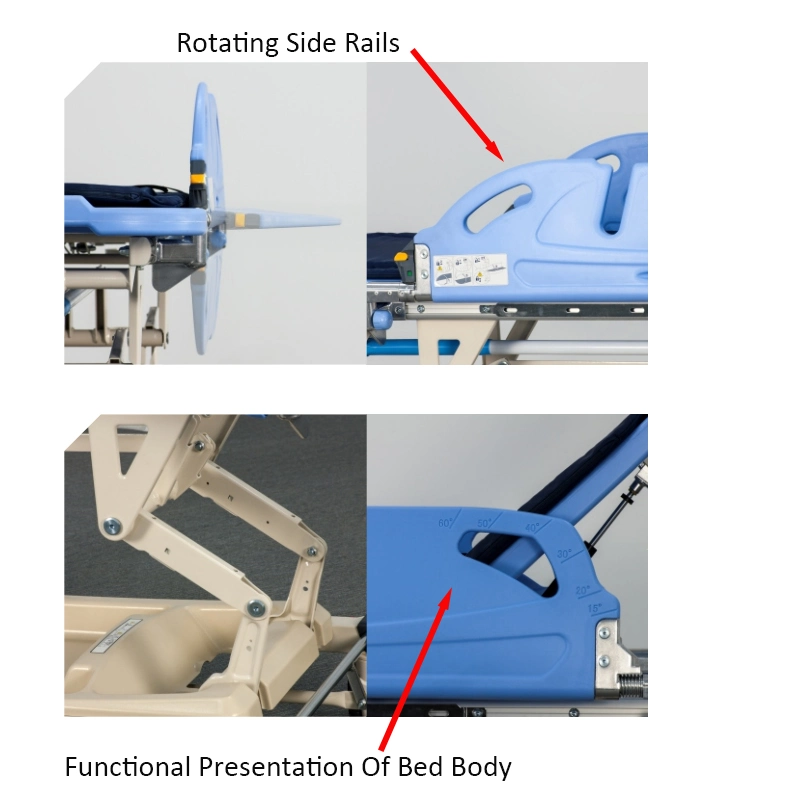 Precio barato CE aprobada cama Mecan Azul eléctrico de emergencia del Hospital Medica ambulancia camilla