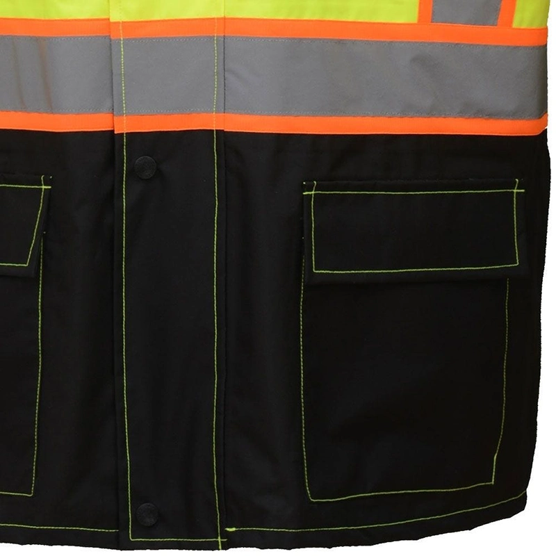 Comercio al por mayor de la Chaqueta reflectante de seguridad traje de poliéster Oxford impermeable de PVC Tela capa de lluvia para el trabajo