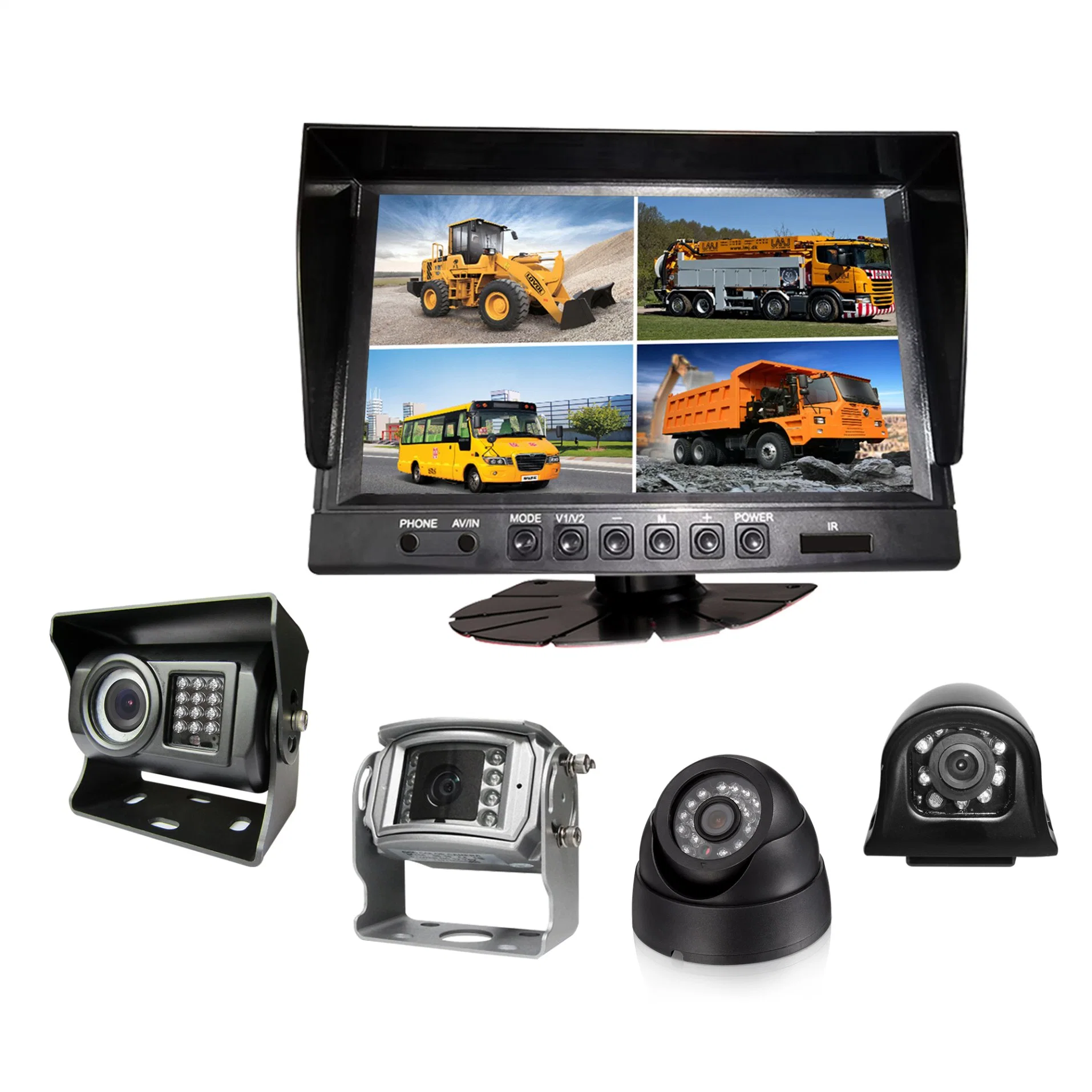 9inch Dash Mount Quad Monitor Car Display Screen with 4 Video Inputs for Reversing Aid Car TFT LCD