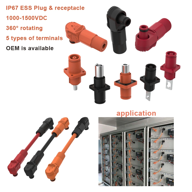 Conector impermeable Hvil EV de almacenamiento de energía el conector de cable de alimentación de 1500 VDC Ess terminales