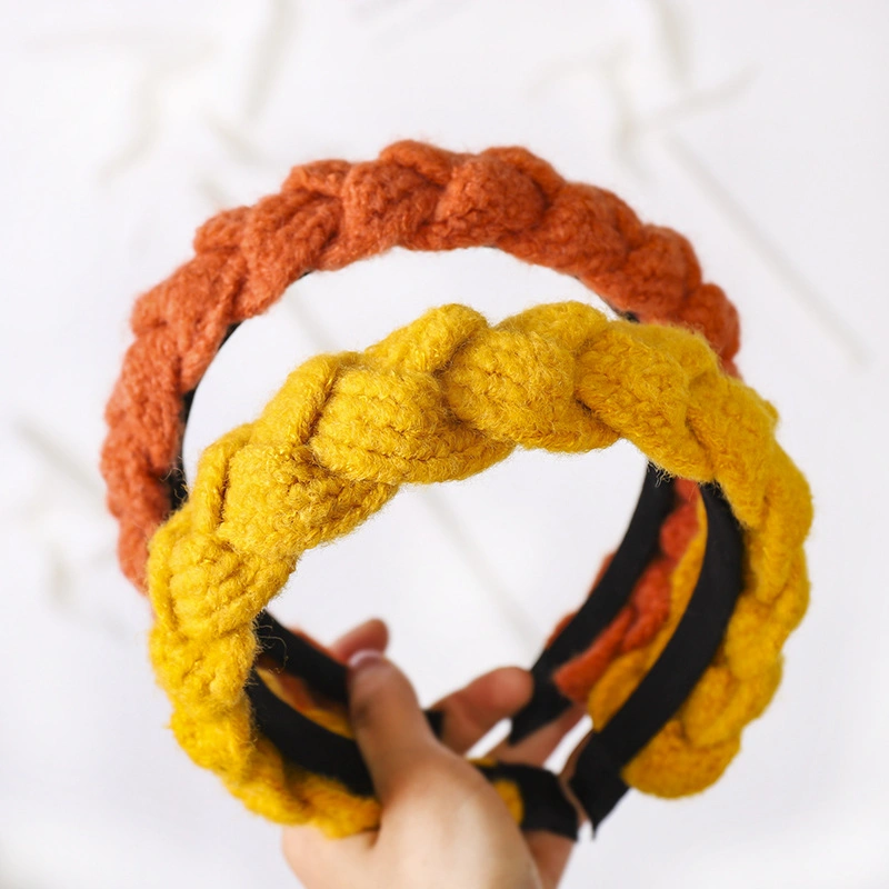 Autumn and Winter Twist Knitted Wool Headband New Handmade Hair Bands Net Red Simple Color Hair Accessories