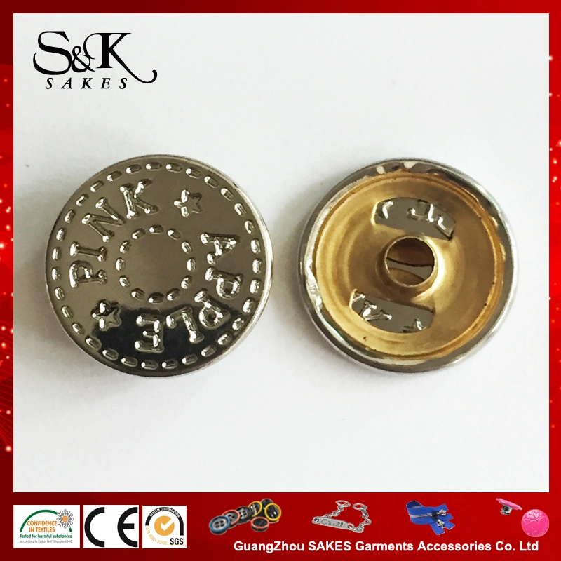 Shinny Silver Engrave Logo Metal Brass Jacket Type Snap Button for Garments