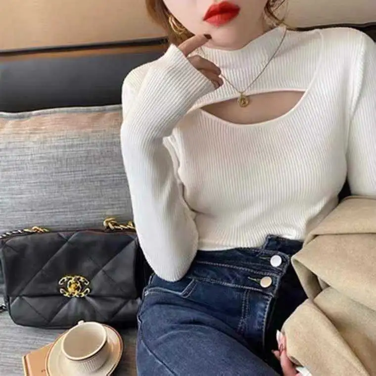 Semi Turtleneck Sweater MID-Neck Knitted Top Sweater