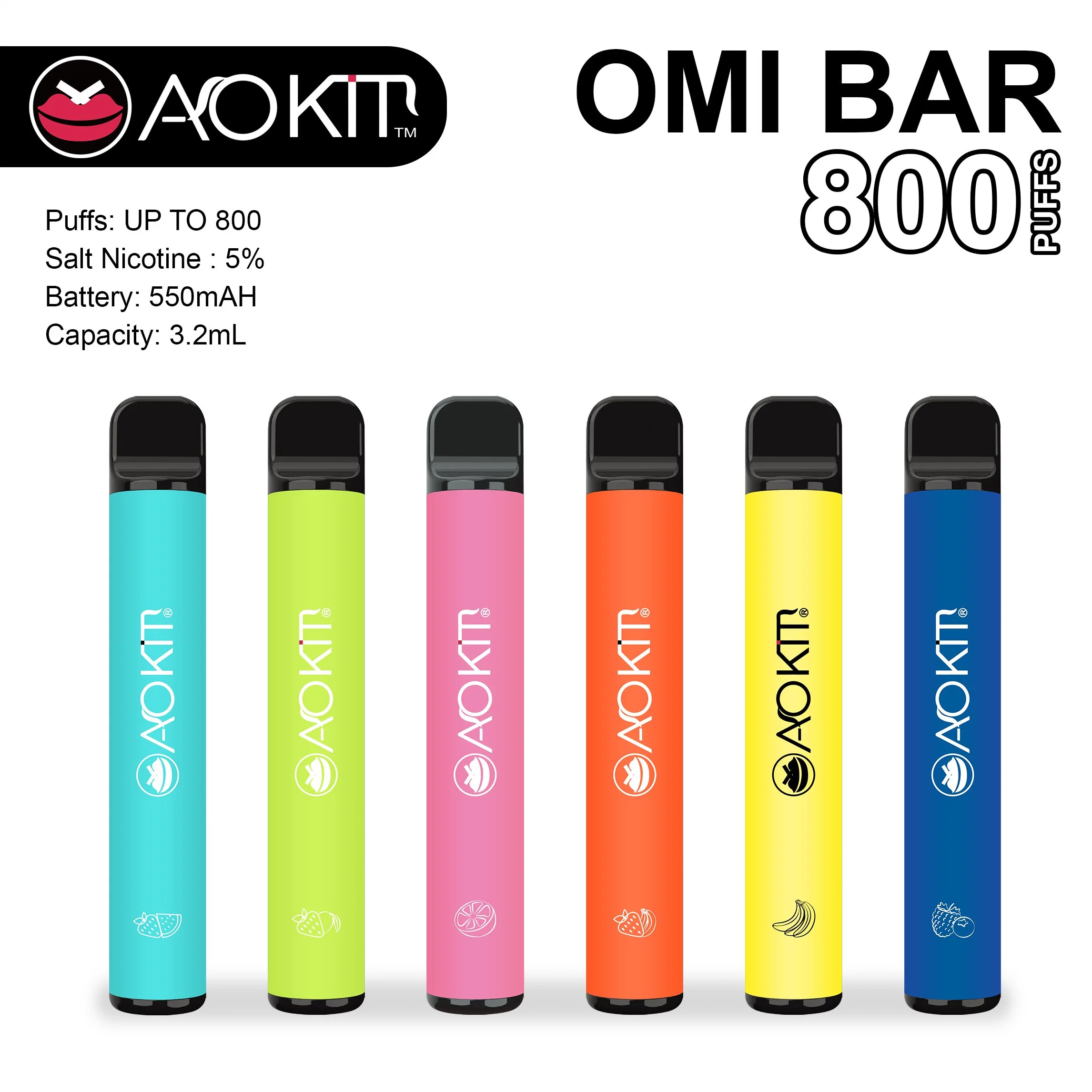 Lápiz de Vape desechables 800 inhalaciones vaporizador Aokit Omi Bar Mini E-cigarrillo