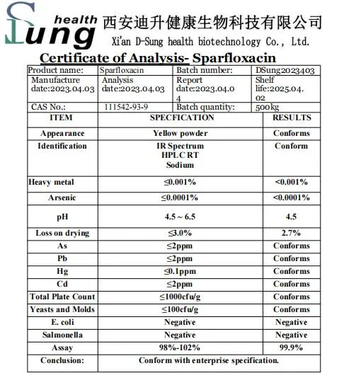 Spfx CAS 111542-93-9 Antibiotic Sparfloxacin Pharmaceutical Grade Sparfloxacin Antibiotic Sparfloxacin Powder