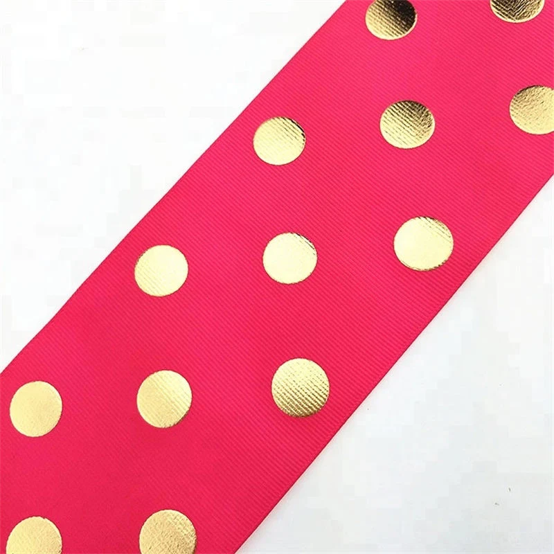 Custom Full Color Foil Gold Dots Grosgrain Ribbon