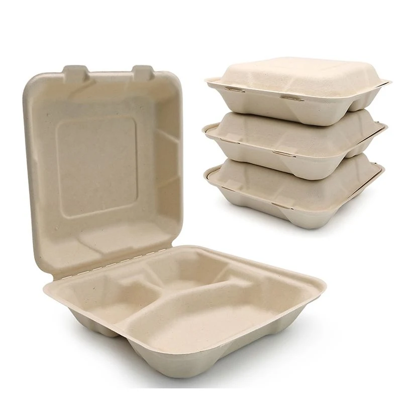 Eco-Friendly Food Packaging Bagasse Lunch Boxes 8&rsquor; Clamshell Container