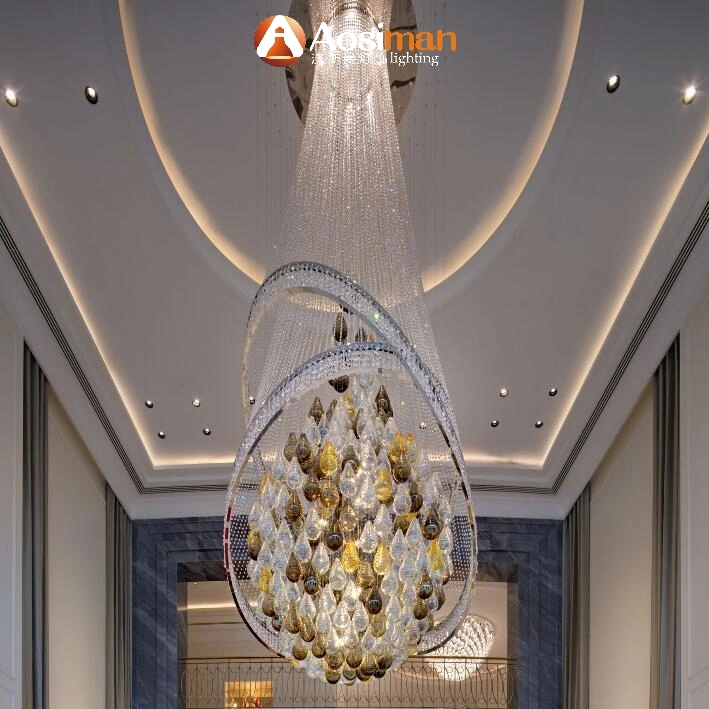 Poignée de commande de l'éclairage modernes de lustre en cristal clair pour l'hôtel Le lobby de lustres en cristal