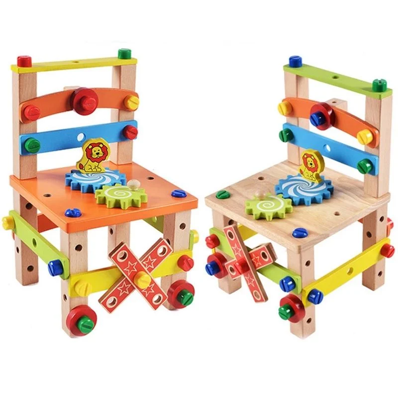 Children&prime; S Assembled and Disassembled Chair Building Blocks Wooden Toys
