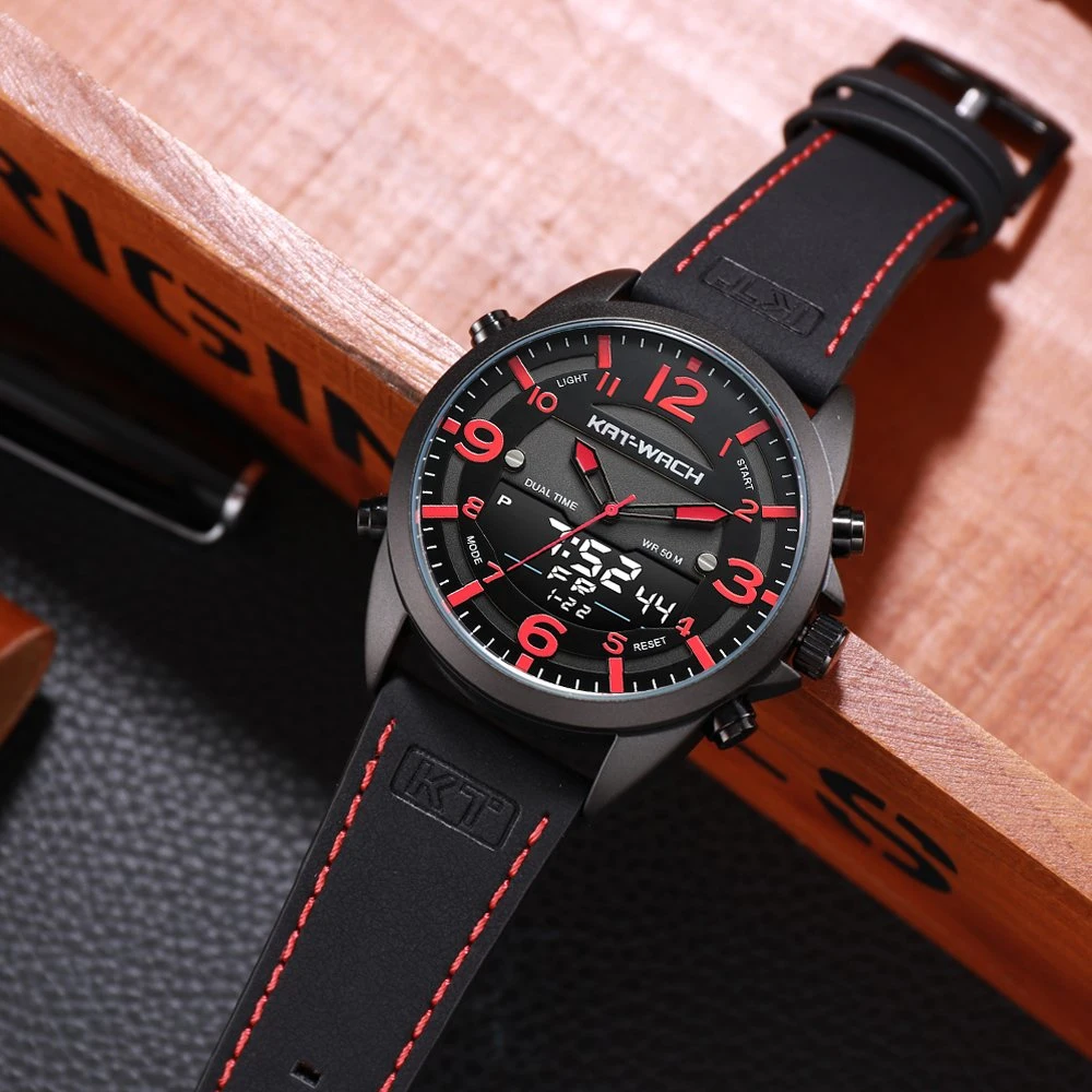 Fashion 2019 Gift Mens Watch Quartz Digital Dual Time Chronograph Quality Waterproof Watch Plastic Watch