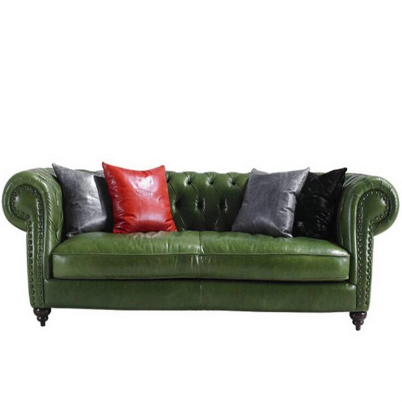 Modern Living Room Furniture Set Genuine Leather Chesterfield Sofa