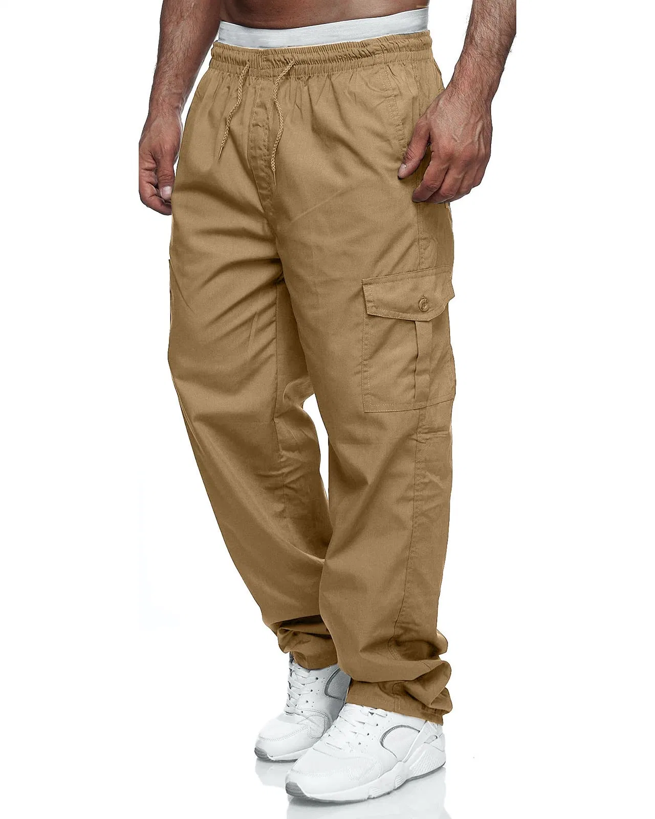 Custom Men's Outdoor Trousers Relaxed Fit Sport Pants Jogger Sweatpants Drawstring Cargo Pants with Pockets for Men