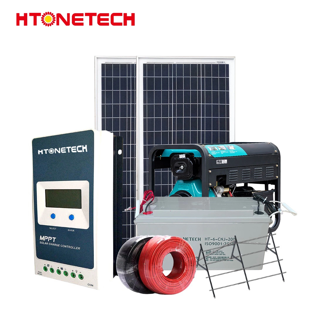 Htonetech 100kw 200kw 300kw 400kw Hybrid Sistema Solar Fabricantes China Diesel silenciosa gerador off-grid PV Salor Sistema de Energia