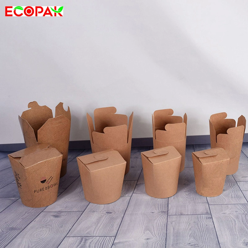 Eco Friendly Foldable Biodegradable Takeout Food Package Kraft Paper Noodle Box