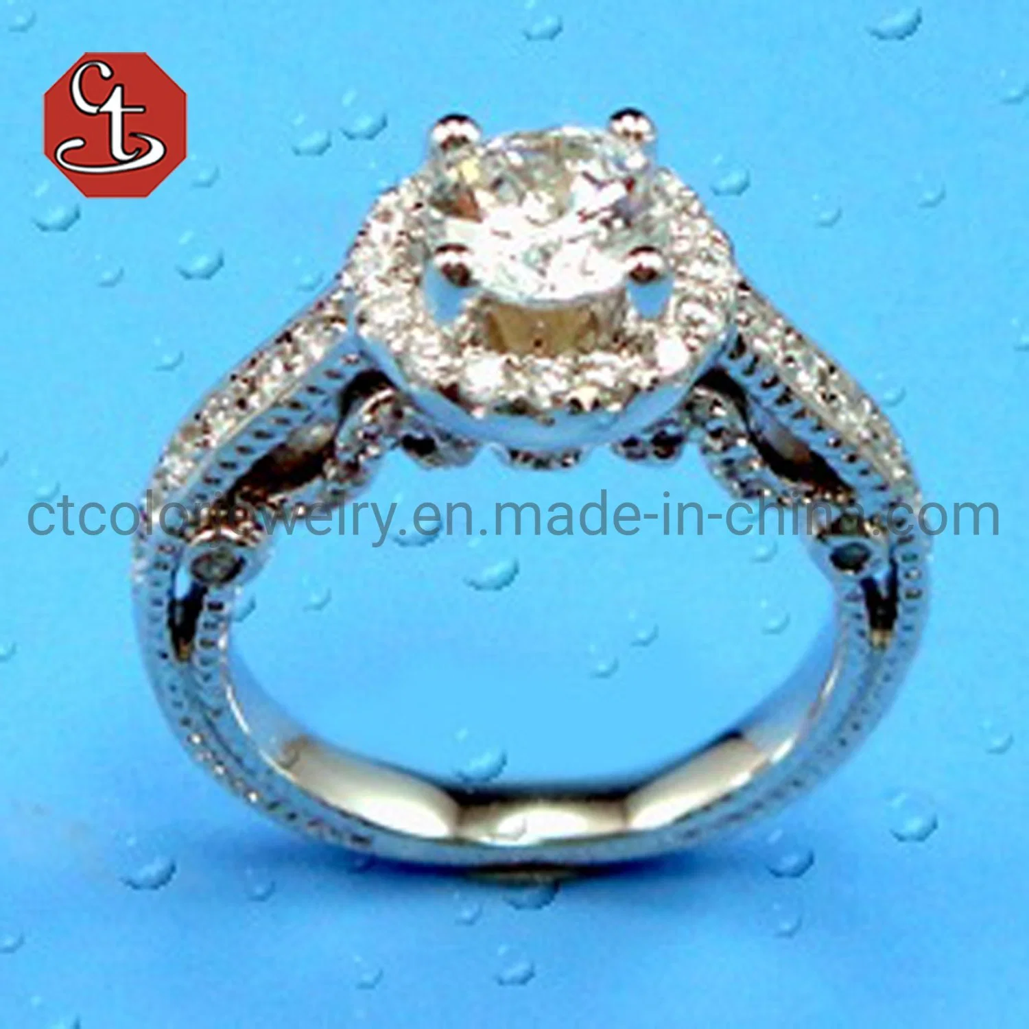 Copper Silver Wedding Rings Jewelry with White Synthetic Diamond Cz For Women