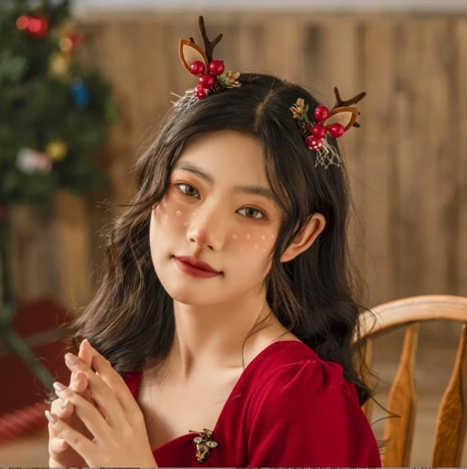 Christmas Hairpin Jewelry Female Three-Dimensional Antler Hairpin Korean Girl Cute Hairpin Clip Headgear Christmas Hair Accessories