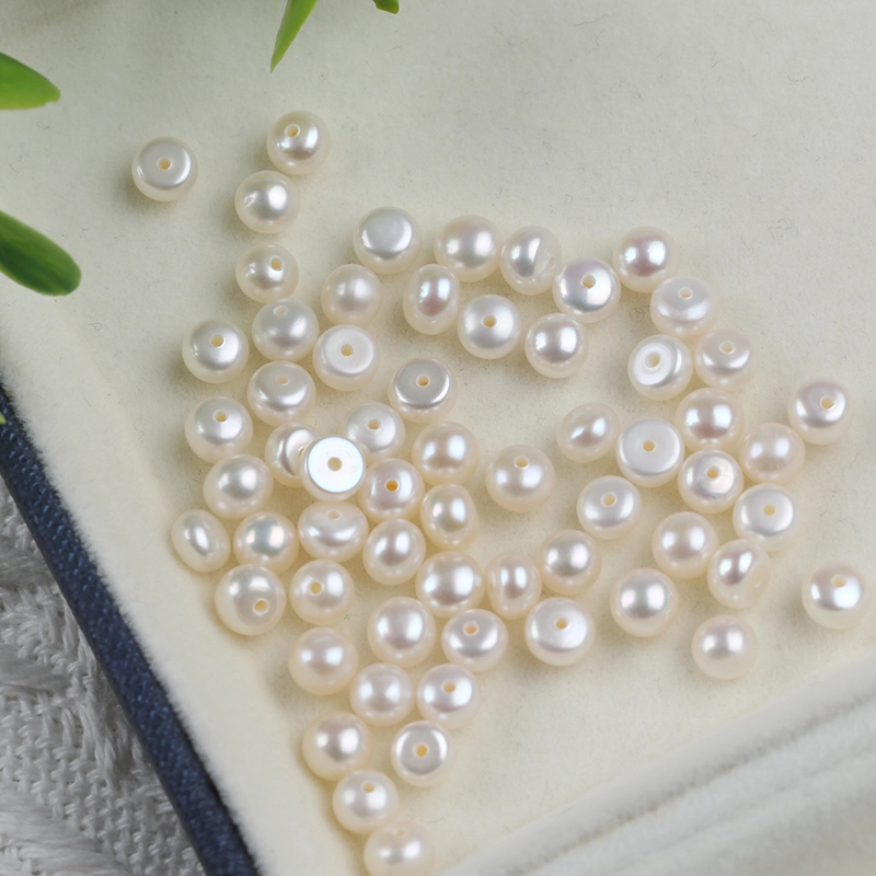 5-5.5mm White Button Shape Loose Pearl for Jewelry Making