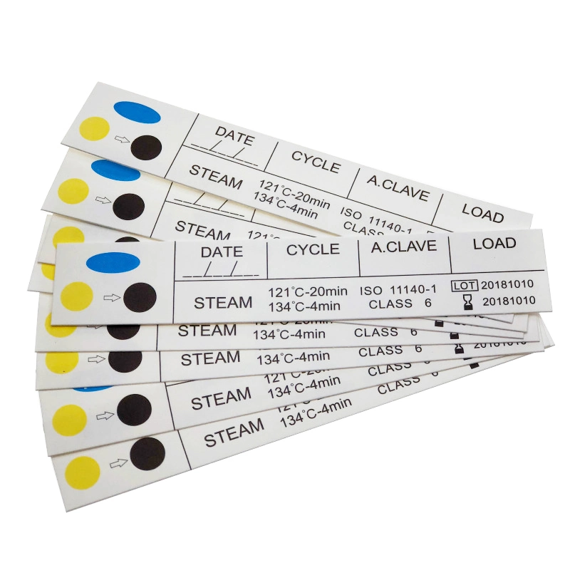 Bande/carte d'indicateur de stérilisation à usage unique pour clinique dentaire carte d'étiquette d'indicateur d'autoclave pour vapeur 110, 120, 134 degrés