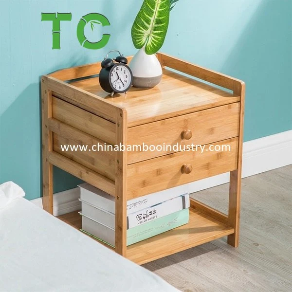 Simple Wooden End Table with Drawer Bamboo Cabinet Organizer Sideboard Cabinet Side Night Table Nightstand Wood Bedside Table