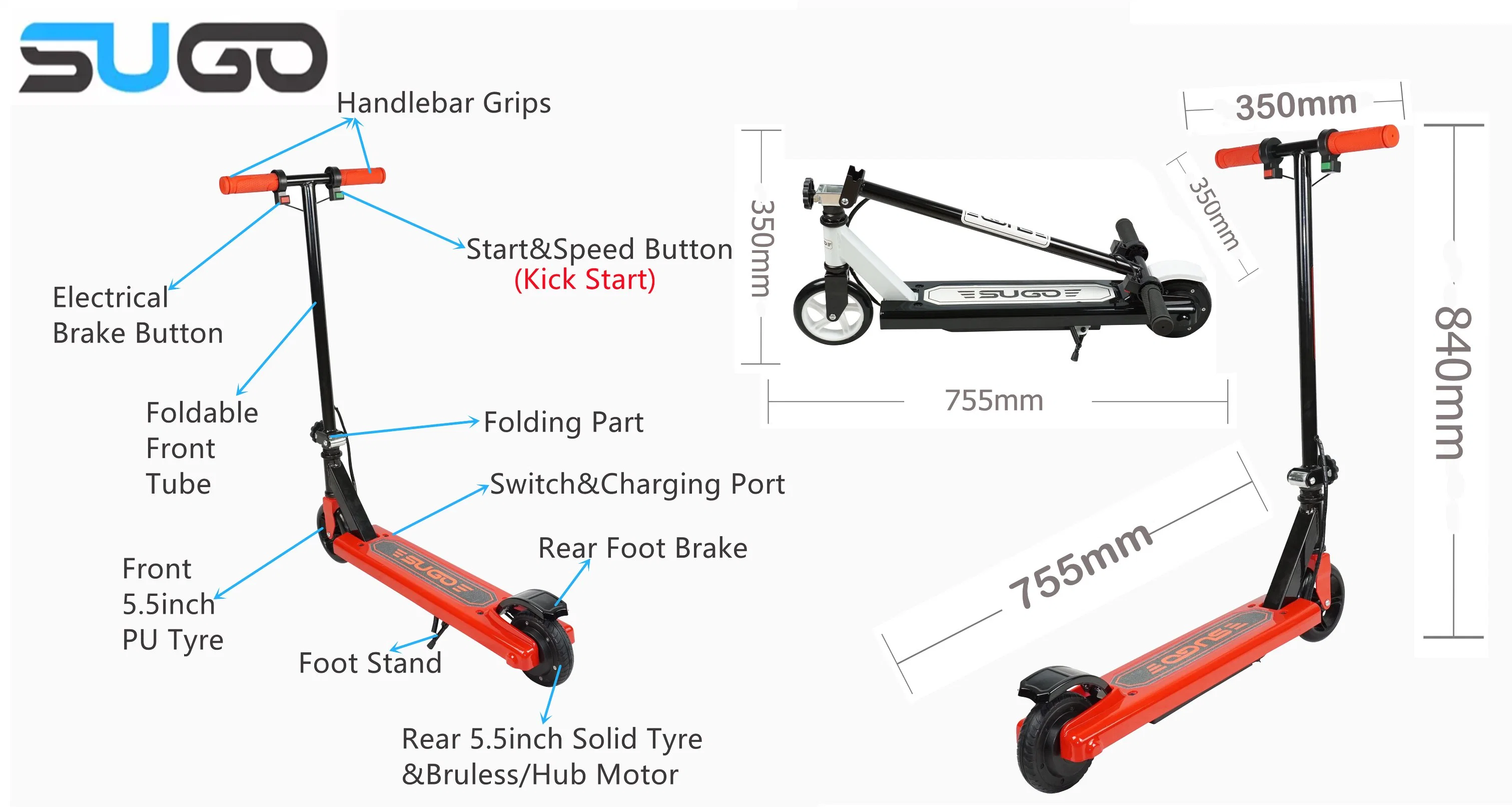 Vente en gros de trottinettes électriques pliables pour enfants avec moteur sans balais de 120W.