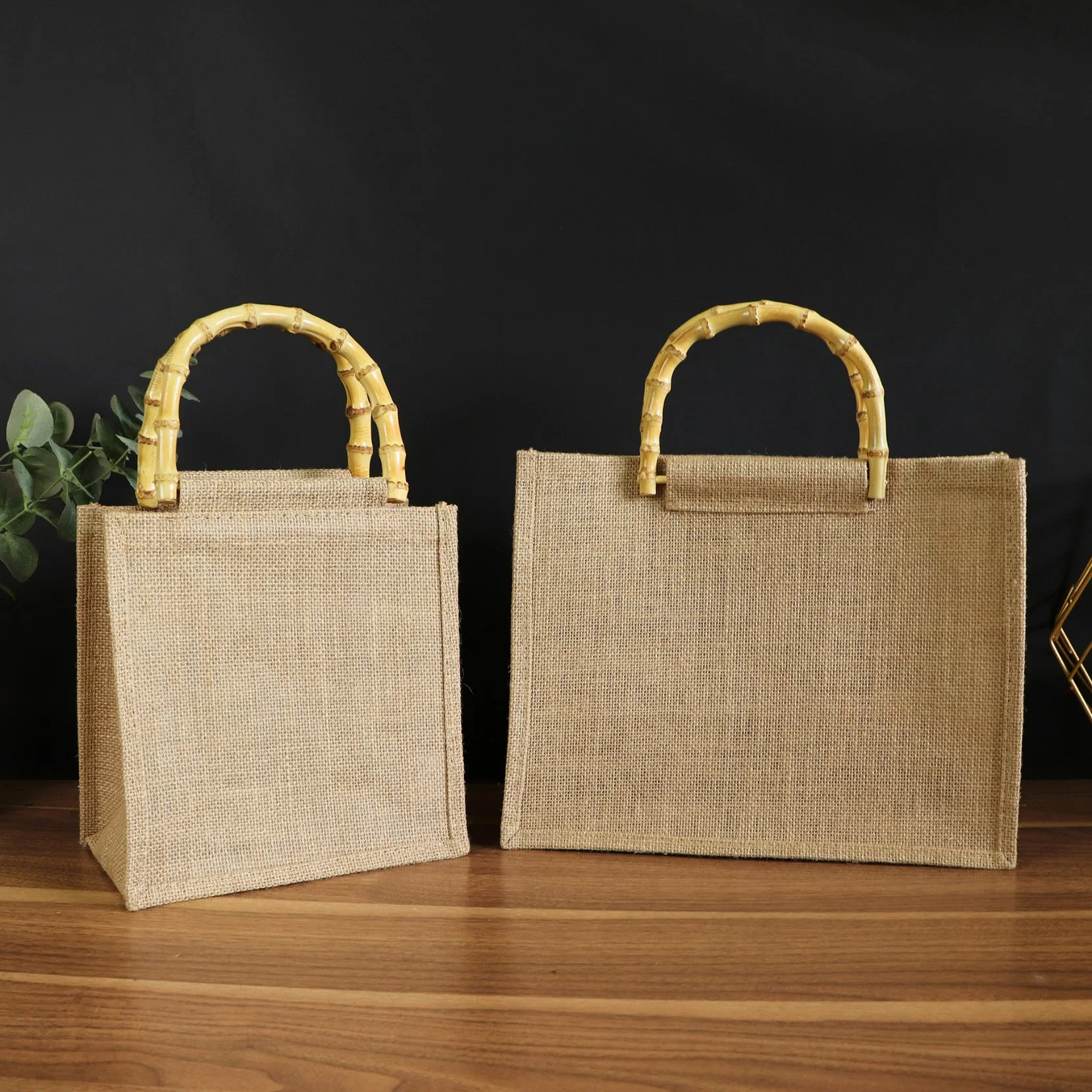 Hot Sale Custom Jute Packaging Bag with Bamboo Handle