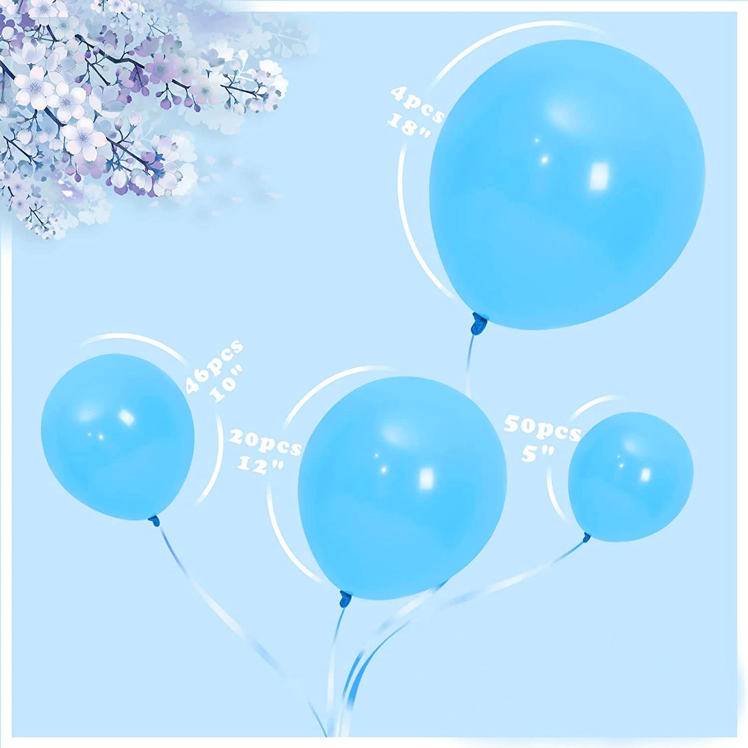 120 STÜCK 18/10/12/5 Zoll Hellblau Ballons Girlande Kits Unterschied Größe Weiß Qualatex Luftballons für Geburtstag Bachelorette Party Baby Dusche Partyschmuck