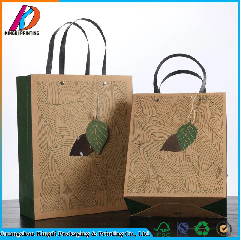 Biodegradable Flat Bottom Stand up Kraft Paper Bag with Handle