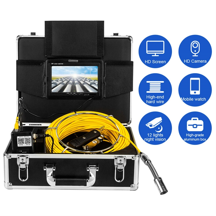 New 720p Industrial Endoscope 7&prime; &prime; Screen Snake Camera with 12 LED for Pipeline Drain Sewer Inspection