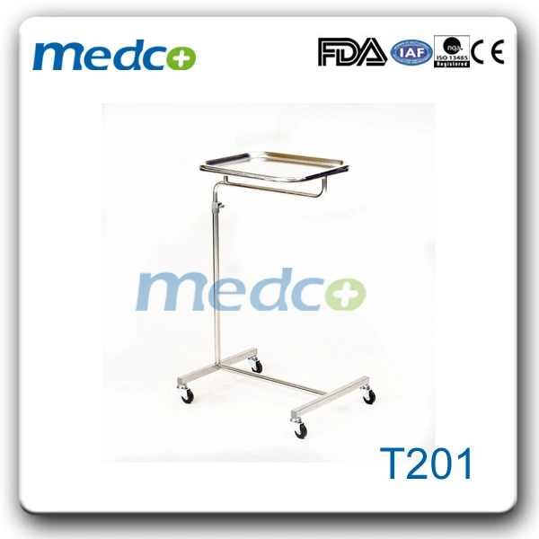 Adjustable Stainless Steel Medical Operation Mayo Table, Hospital Over-Bed Mayo Stand