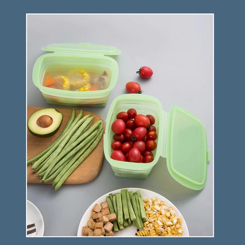 Silicone Folding with Lid Fruit and Vegetable Crisper Lunch Box Silicone Folding