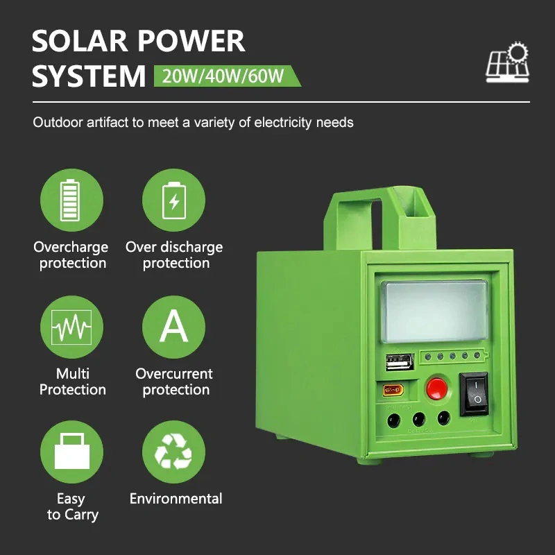 Outdoor tragbarer 20W/40W/60W Solar Powered Generator Solar Panel System aus Grid Home Solar Power System